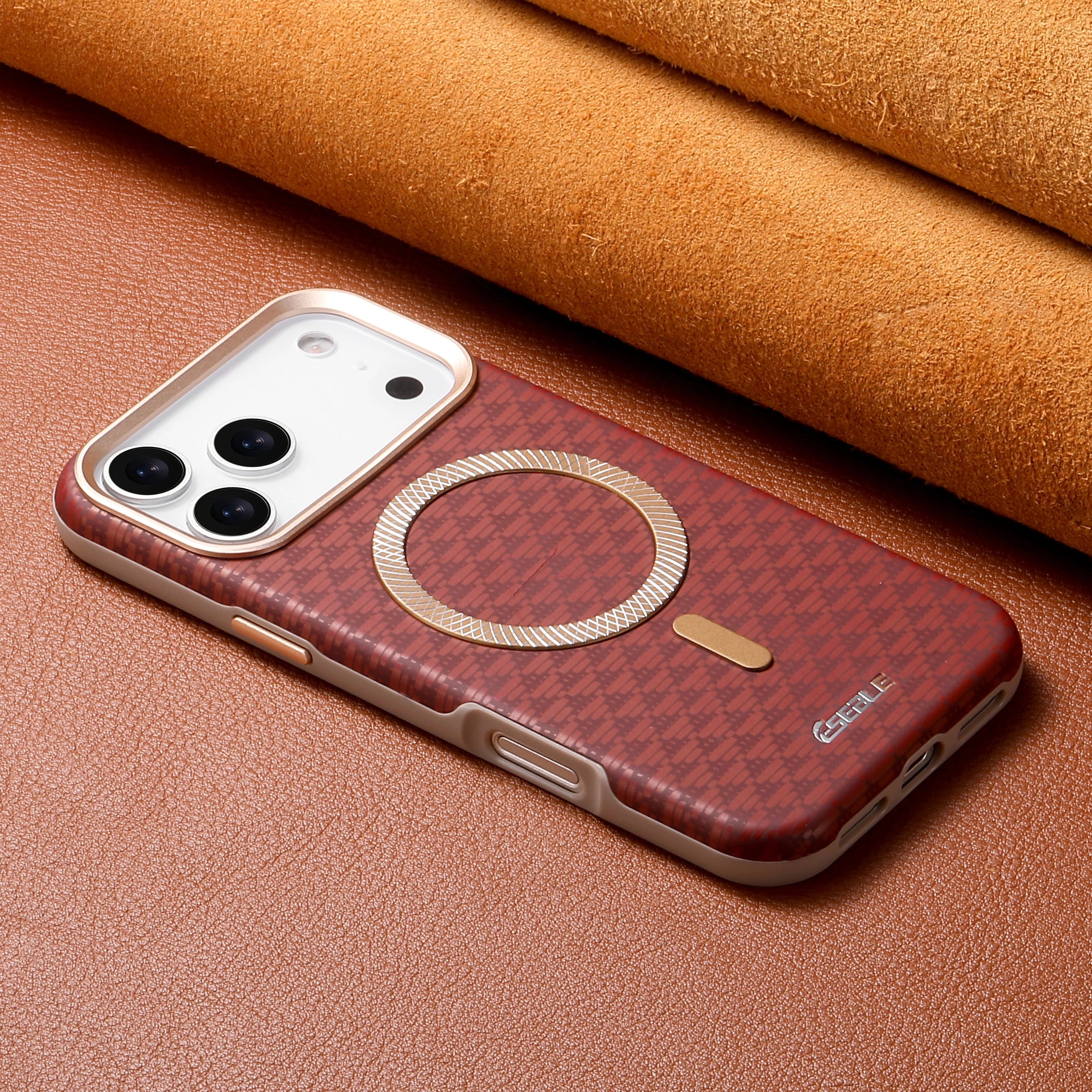 Premium Magnetic Leather iPhone Case MagSafe Compatible Shockproof Fiber Texture Cover with Anti-Fingerprint Grip & Wireless Charging Support