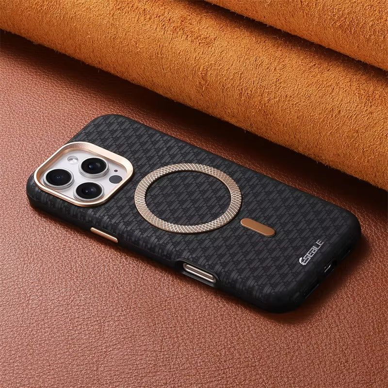 Premium Magnetic Leather iPhone Case MagSafe Compatible Shockproof Fiber Texture Cover with Anti-Fingerprint Grip & Wireless Charging Support