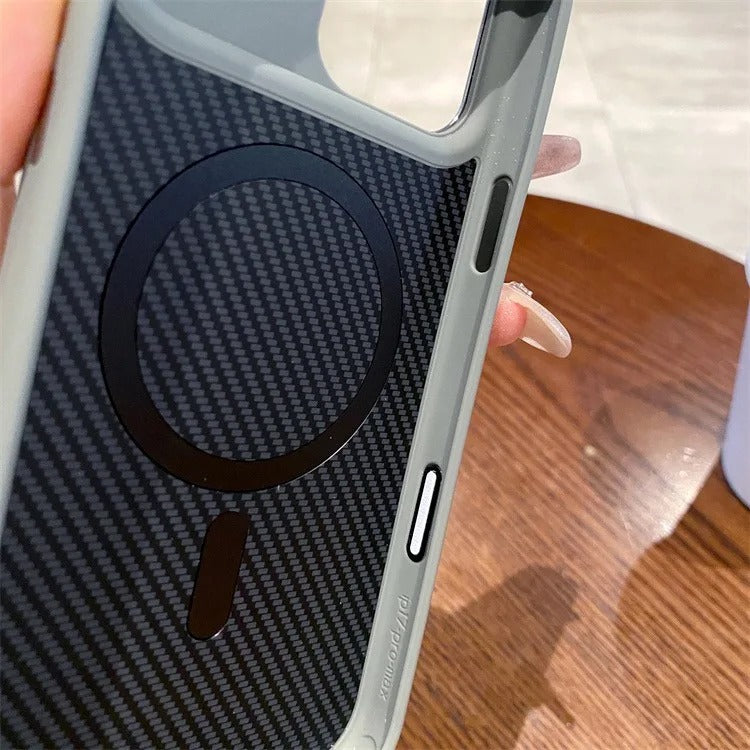 Premium iPhone Case — MagSafe Magnetic Shockproof Cover with Carbon Fibre Texture, Raised Camera Protection and Matte Anti-Fingerprint Grip