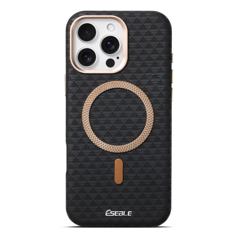Premium iPhone Case — Magnetic Shockproof Retro PU Leather Texture Hard Cover with Alloy Lens Protection, Matte Anti-Fingerprint Finish and Wireless-Charging Compatibility