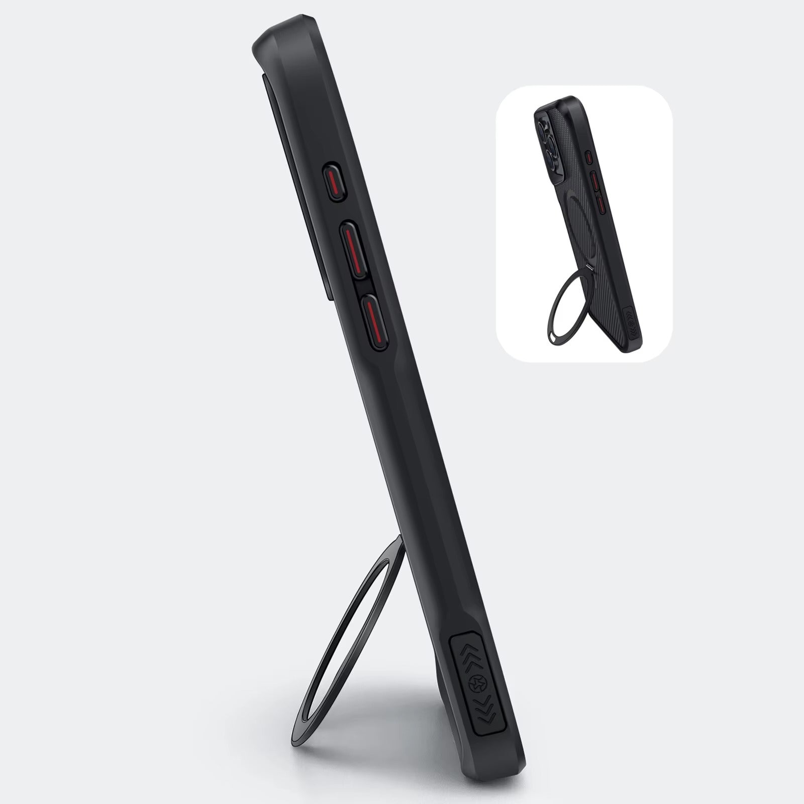 Premium iPhone Case — MagSafe Magnetic Armor Cover with Desert Titanium Metal Frame, Carbon Fiber Texture, Anti-Scratch Holder and Wireless-Charging Support