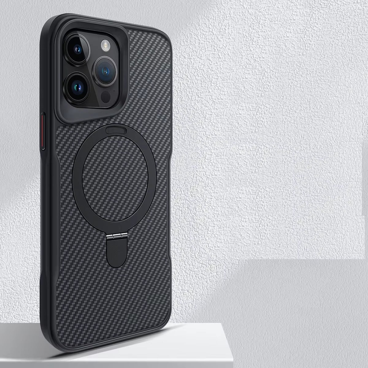 Premium iPhone Case — MagSafe Magnetic Armor Cover with Desert Titanium Metal Frame, Carbon Fiber Texture, Anti-Scratch Holder and Wireless-Charging Support