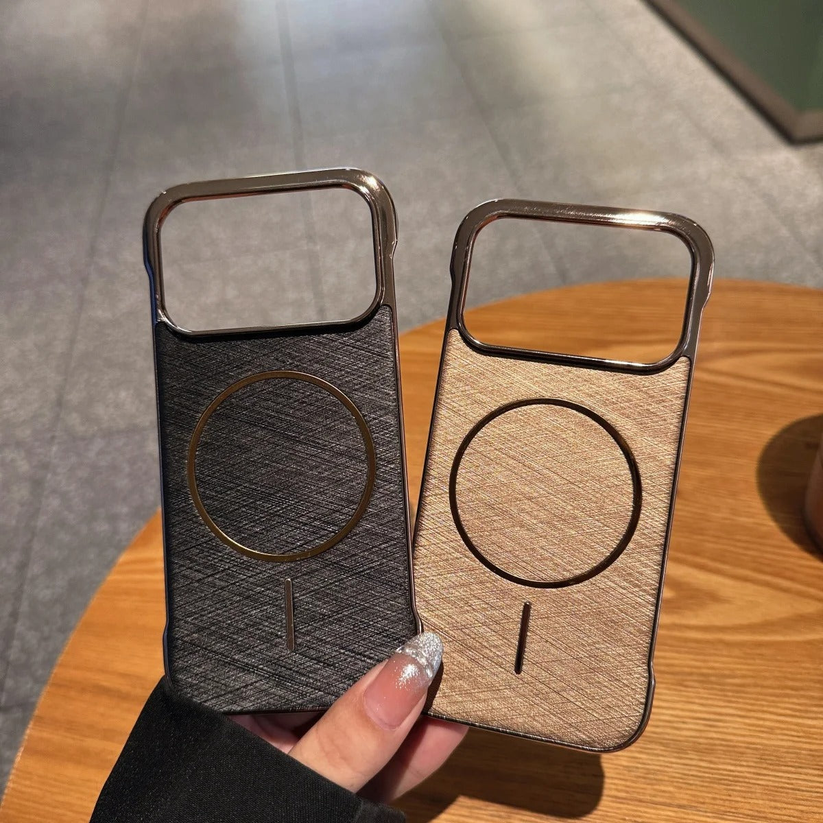 Premium Magnetic iPhone Case MagSafe Compatible Shockproof Borderless Electroplated Cooling PC Cover with Gold-Wire Design & Wireless Charging Compatibility