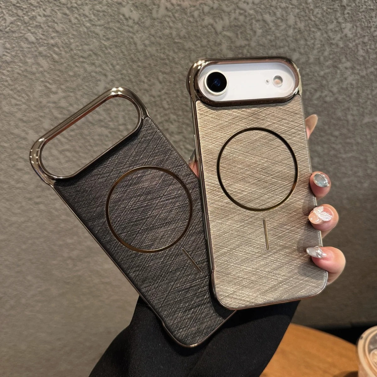 Premium Magnetic iPhone Case MagSafe Compatible Shockproof Borderless Electroplated Cooling PC Cover with Gold-Wire Design & Wireless Charging Compatibility