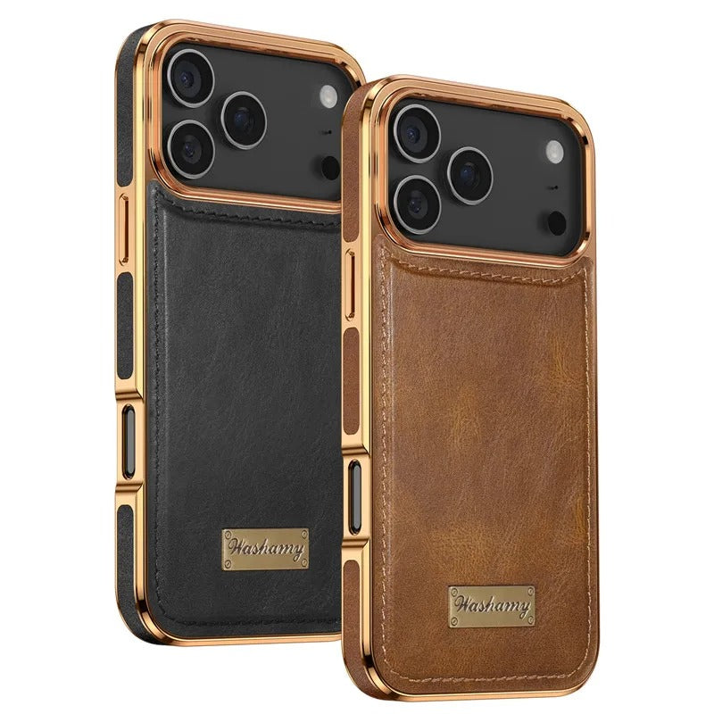 Premium Magnetic iPhone Case with Retro Oil-Wax Leather — Strong Metal Button Grip, Shockproof Full-Coverage Plating, Anti-Fingerprint & Scratch-Resistant Design