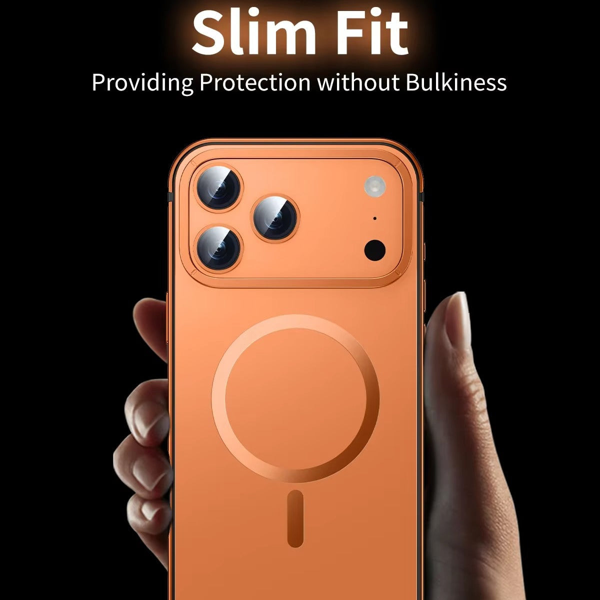 Premium iPhone Case — Orange Aluminum Alloy MagSafe Compatible Hard Shockproof Matte Cover with Magnetic Glass Protection, Anti-Scratch, Lightweight Design