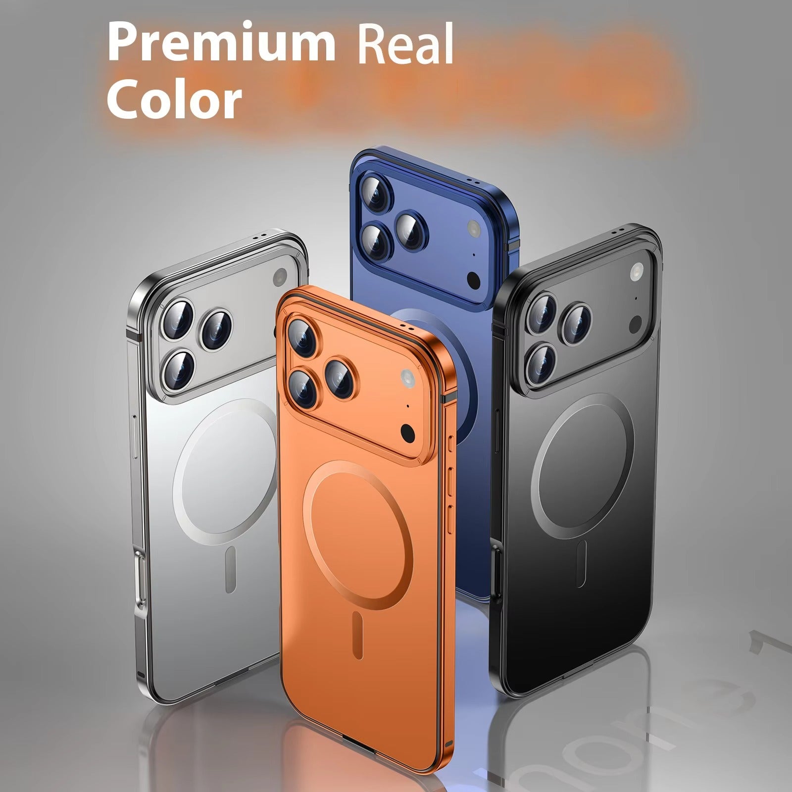 Premium iPhone Case — Orange Aluminum Alloy MagSafe Compatible Hard Shockproof Matte Cover with Magnetic Glass Protection, Anti-Scratch, Lightweight Design