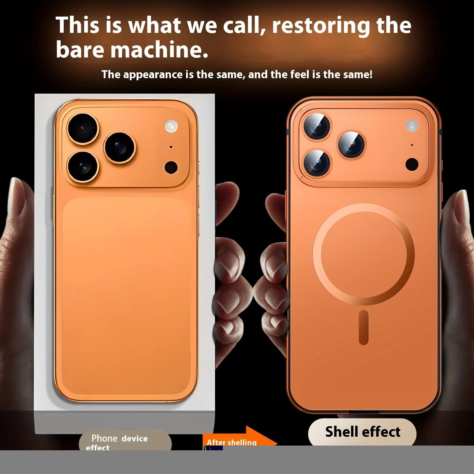 Premium iPhone Case — Orange Aluminum Alloy MagSafe Compatible Hard Shockproof Matte Cover with Magnetic Glass Protection, Anti-Scratch, Lightweight Design