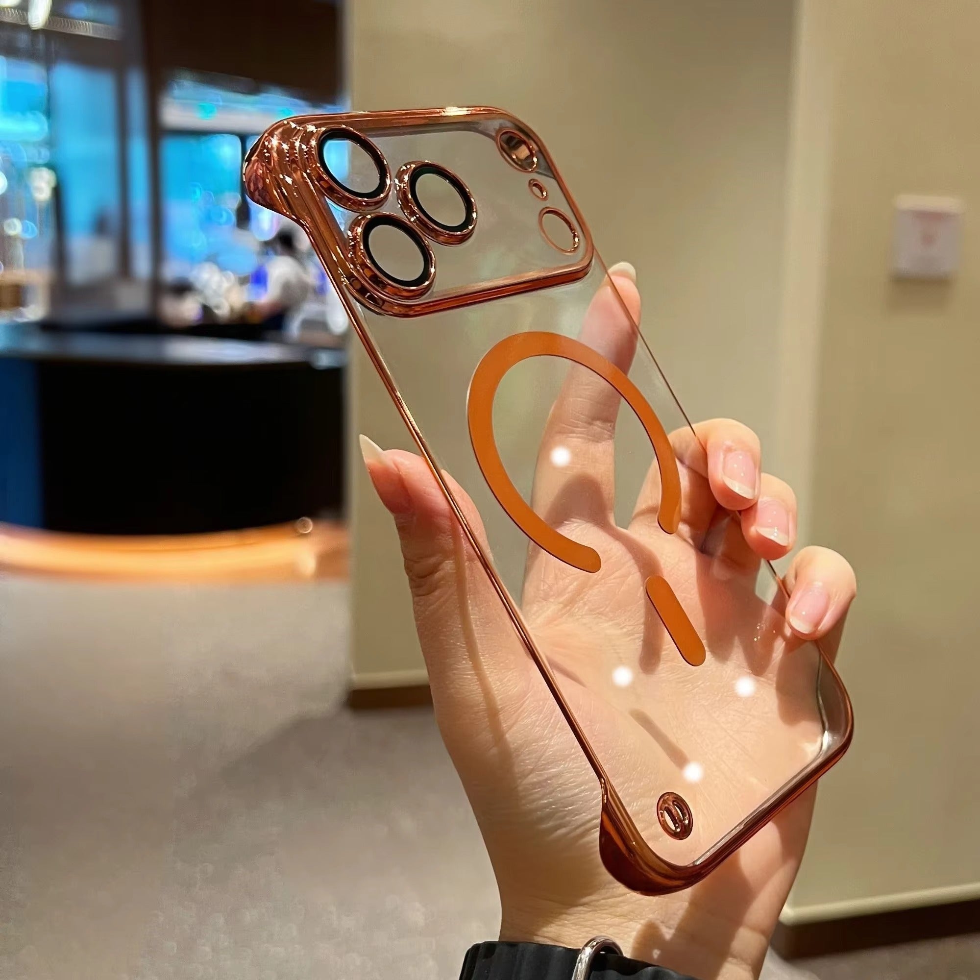 Premium iPhone Case — Plating Frameless Slim Transparent PC Cover for MagSafe with Borderless Design, Camera Protection, Anti-Fingerprint, Anti-Scratch, Dustproof