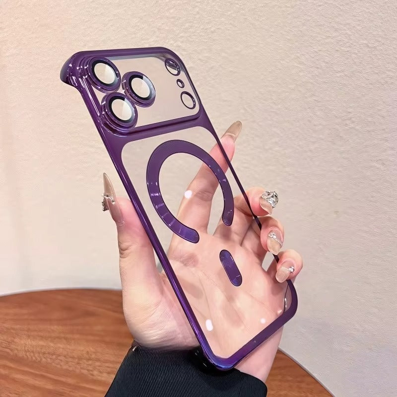 Premium iPhone Case — Plating Frameless Slim Transparent PC Cover for MagSafe with Borderless Design, Camera Protection, Anti-Fingerprint, Anti-Scratch, Dustproof