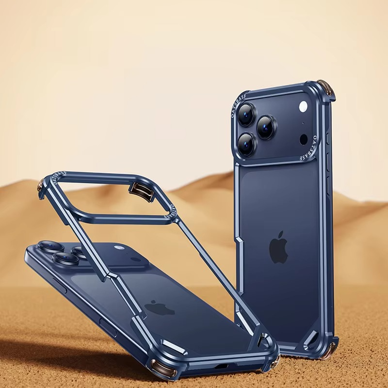 Premium Shockproof iPhone Case — Slim Aluminum Alloy Frameless Protective Cover, Minimalist Wireless-Charging Compatible Design