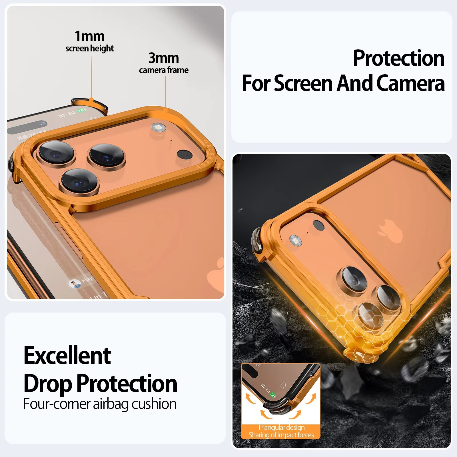 Premium Shockproof iPhone Case — Slim Aluminum Alloy Frameless Protective Cover, Minimalist Wireless-Charging Compatible Design