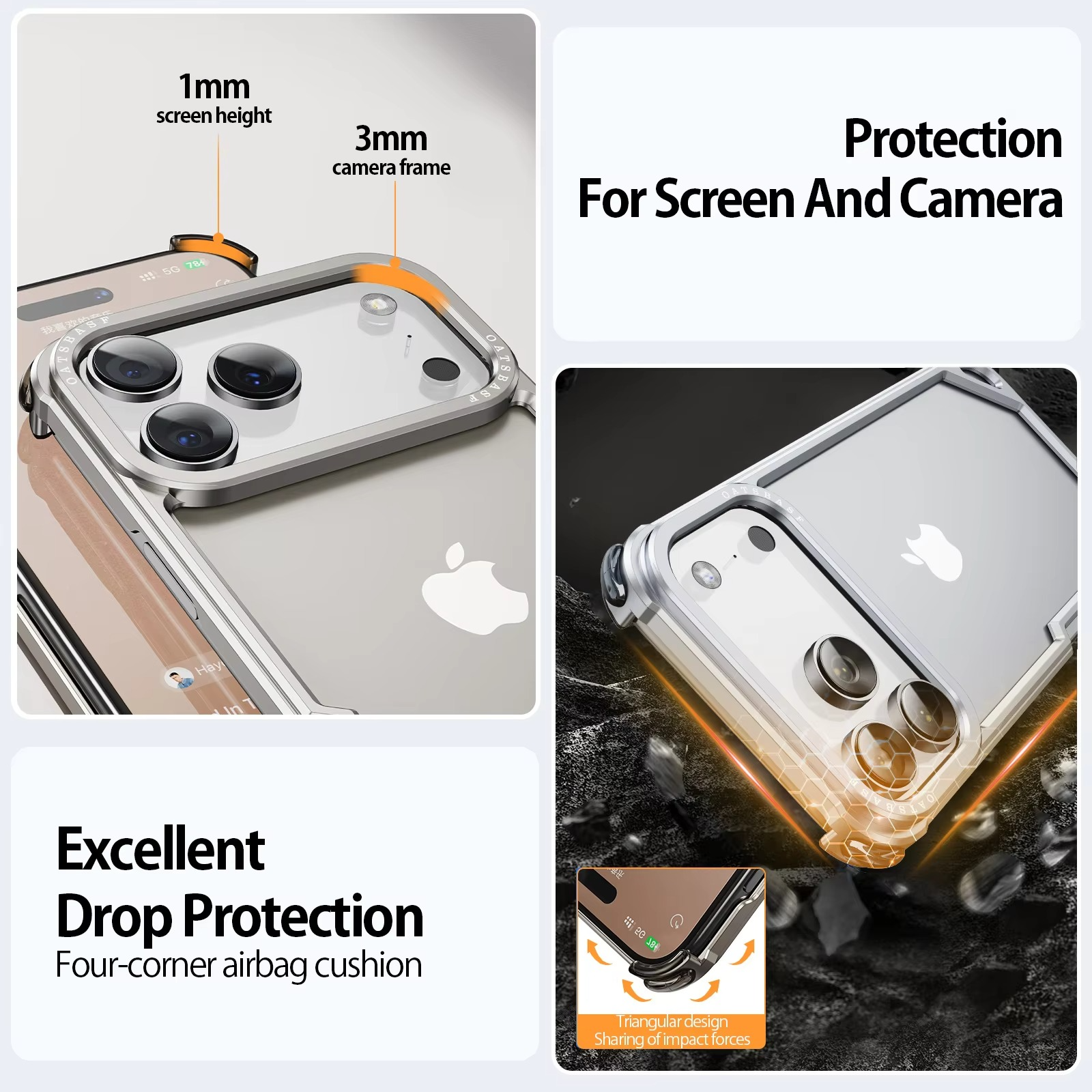 Premium Shockproof iPhone Case — Slim Aluminum Alloy Frameless Protective Cover, Minimalist Wireless-Charging Compatible Design