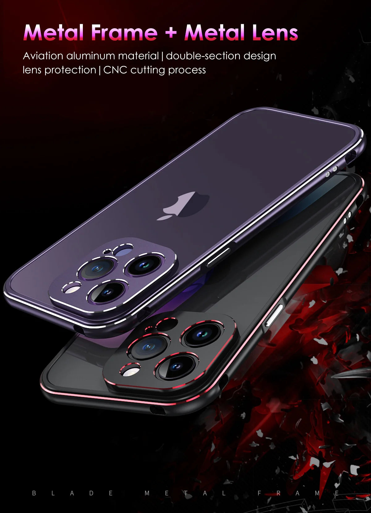 Premium iPhone Bumper Case Aluminum Metal Frame — Slim Protective Cover with Camera Protector, Shockproof Heavy Duty Anti-Scratch Design