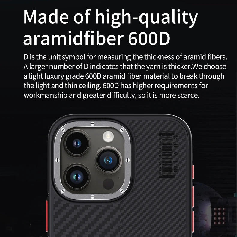 Premium iPhone Case 600D Kevlar Aramid Fiber — MagSafe Magnetic Wireless Charging Compatible Cover, Ultra-Slim Shockproof Anti-Fingerprint Scratch-Resistant Design