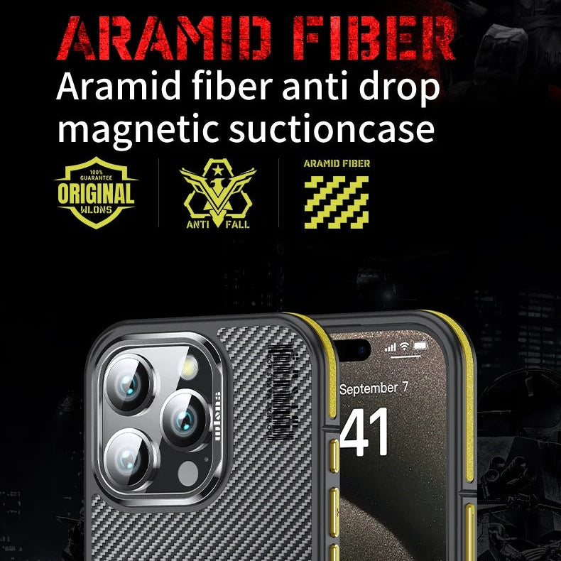 Premium iPhone Case 600D Kevlar Aramid Fiber — MagSafe Magnetic Wireless Charging Compatible Cover, Ultra-Slim Shockproof Anti-Fingerprint Scratch-Resistant Design