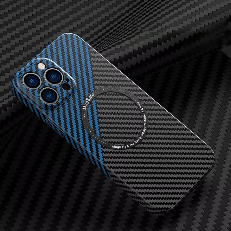 Premium iPhone Case Carbon Fiber Textured Cover — Magnetic Hard Shell with Lens Protection, Shockproof Non-Slip Design, Scratch-Resistant and Dustproof