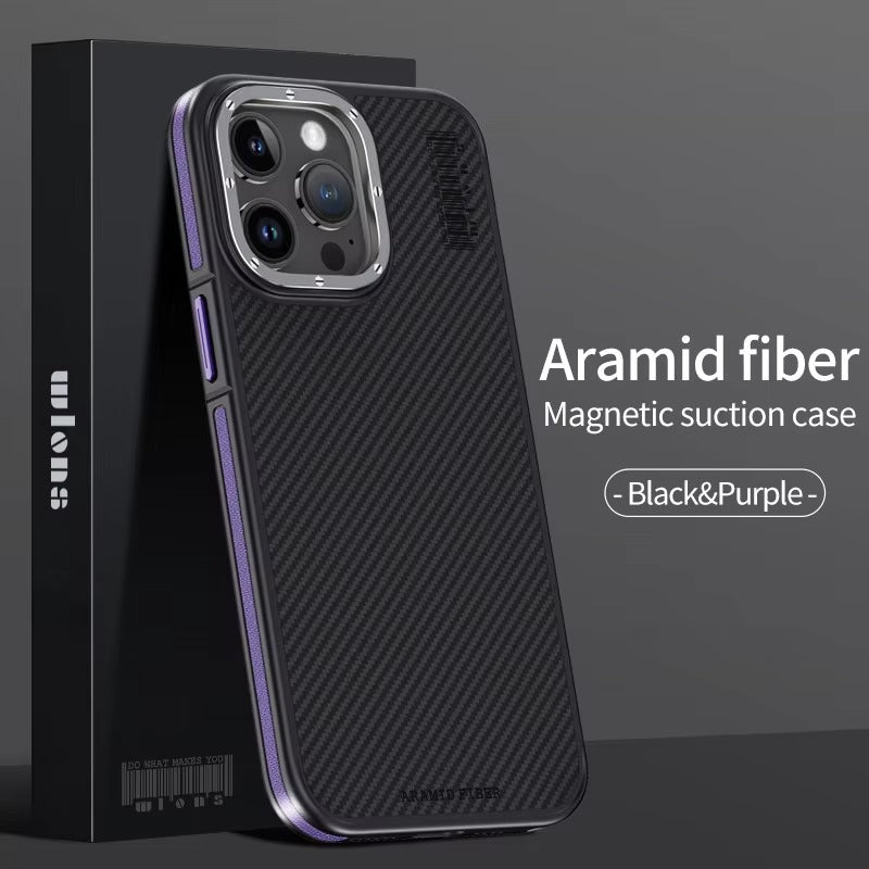 Premium iPhone Case Kevlar Carbon Fiber Cover — Magnetic Wireless Charging Compatible, Shockproof Heavy Duty Protection, Matte Anti-Fingerprint Design