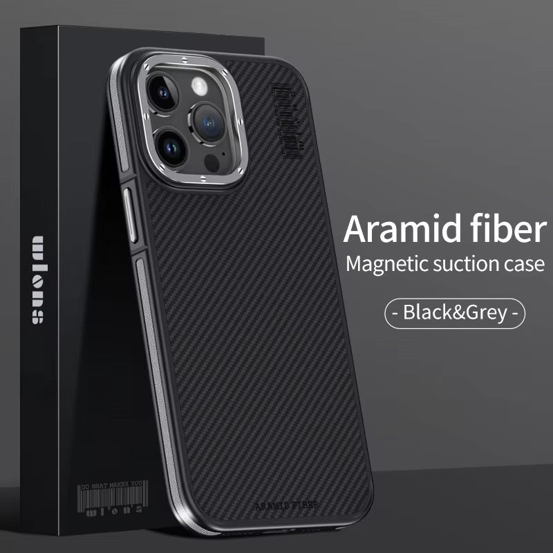 Premium iPhone Case Kevlar Carbon Fiber Cover — Magnetic Wireless Charging Compatible, Shockproof Heavy Duty Protection, Matte Anti-Fingerprint Design