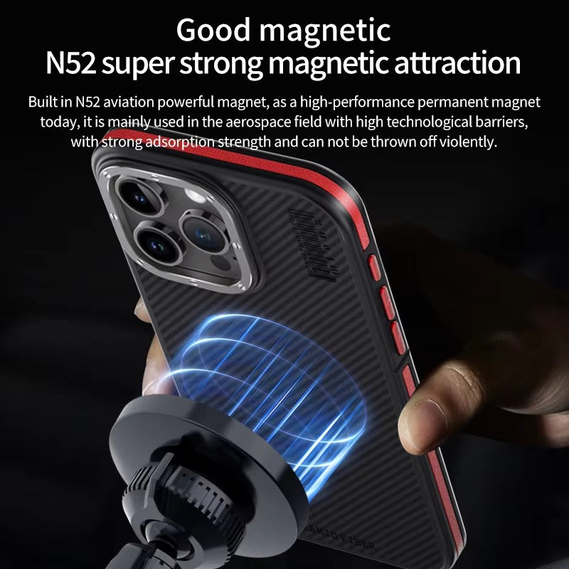 Premium iPhone Case Kevlar Carbon Fiber Cover — Magnetic Wireless Charging Compatible, Shockproof Heavy Duty Protection, Matte Anti-Fingerprint Design