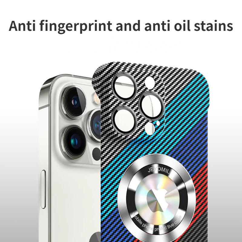 Premium iPhone Case MagSafe Compatible Carbon Fiber Cover — Frameless Thin Hard PC Design, Magnetic Wireless Charging, Matte Cooling Shockproof Protection