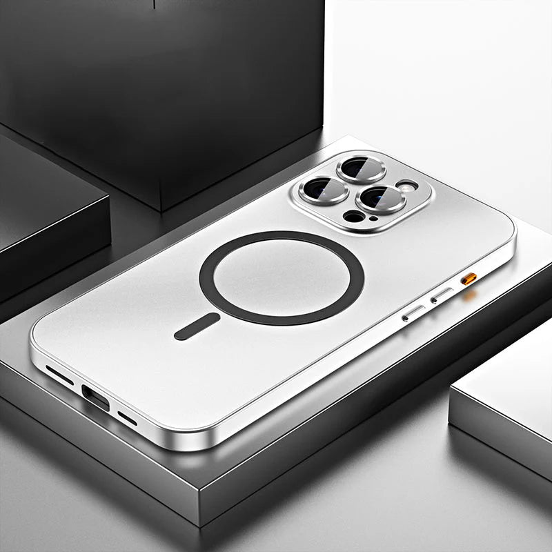 Premium iPhone Case Magnetic Aluminum Metal Frame — PC Backboard Hard Cover, MagSafe Wireless Charging Compatible, Shockproof Matte Anti-Fingerprint Design