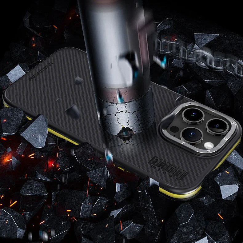 Premium iPhone Case — 600D Kevlar Series Magnetic Cover with Metal Camera Ring, Half-Wrapped Dual-Layer Carbon Fiber Protection & Anti-Fingerprint Design