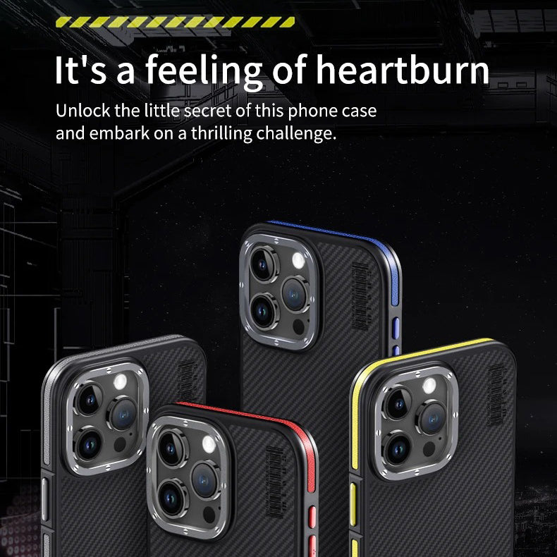 Premium iPhone Case — 600D Kevlar Series Magnetic Cover with Metal Camera Ring, Half-Wrapped Dual-Layer Carbon Fiber Protection & Anti-Fingerprint Design