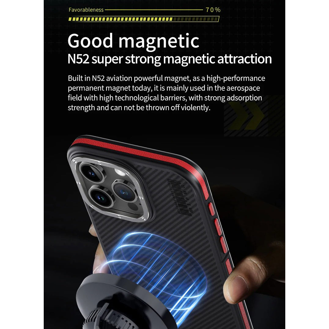Premium iPhone Case — 600D Kevlar Series Magnetic Cover with Metal Camera Ring, Half-Wrapped Dual-Layer Carbon Fiber Protection & Anti-Fingerprint Design