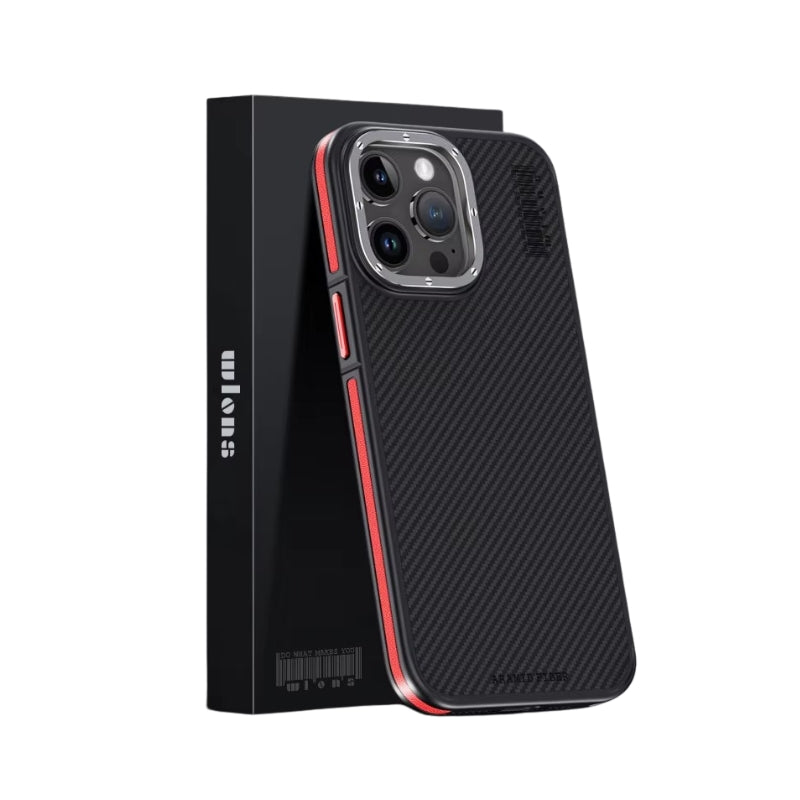 Premium iPhone Case — 600D Kevlar Series Magnetic Cover with Metal Camera Ring, Half-Wrapped Dual-Layer Carbon Fiber Protection & Anti-Fingerprint Design