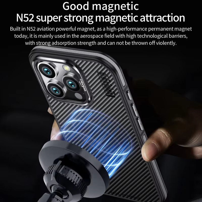 Premium iPhone Case — 600D Kevlar Series Magnetic Cover with Metal Camera Ring, Shockproof Half-Wrapped PC+TPU Design & MagSafe Compatibility