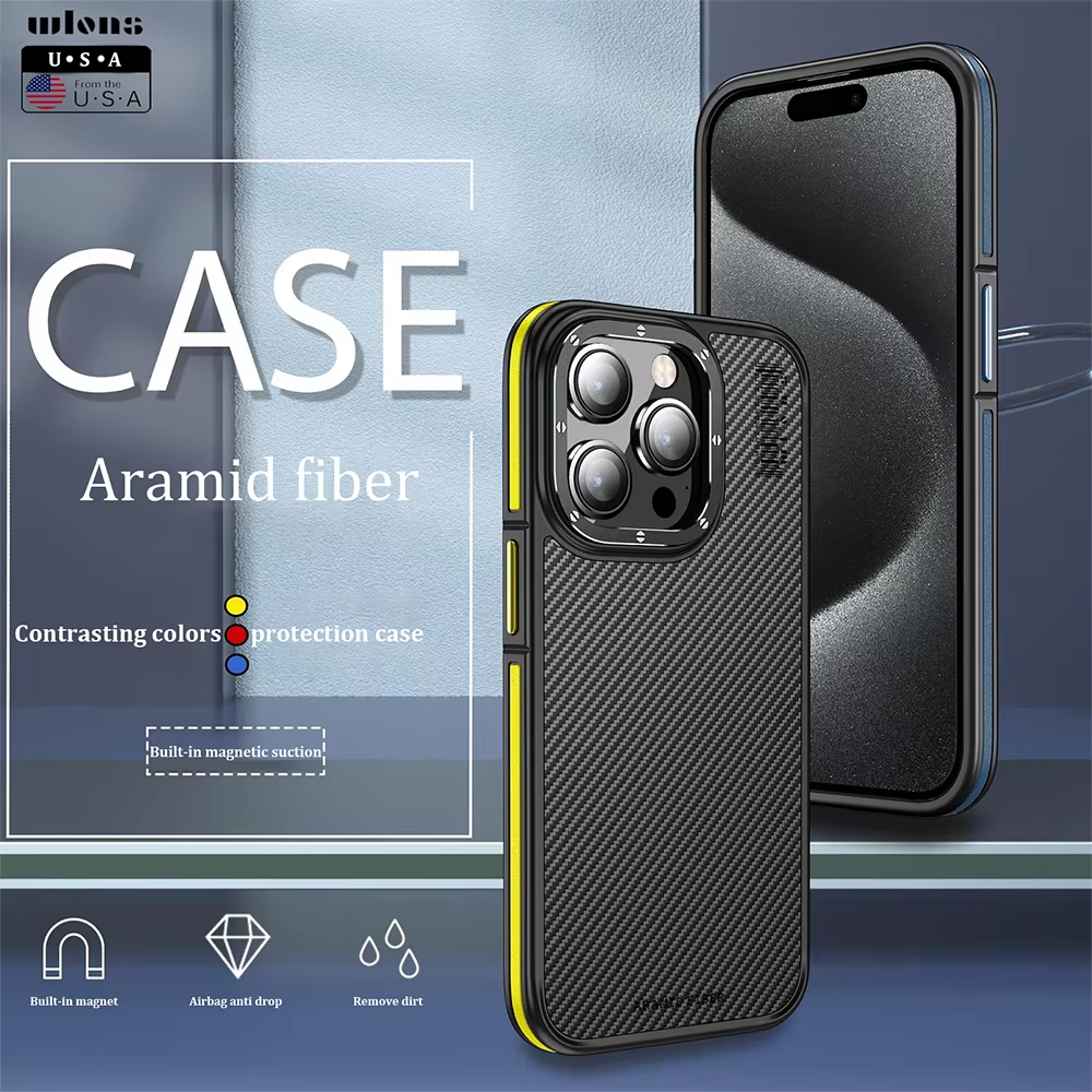 Premium iPhone Case — 600D Kevlar Series Magnetic Cover with Metal Camera Ring, Shockproof Half-Wrapped PC+TPU Design & MagSafe Compatibility