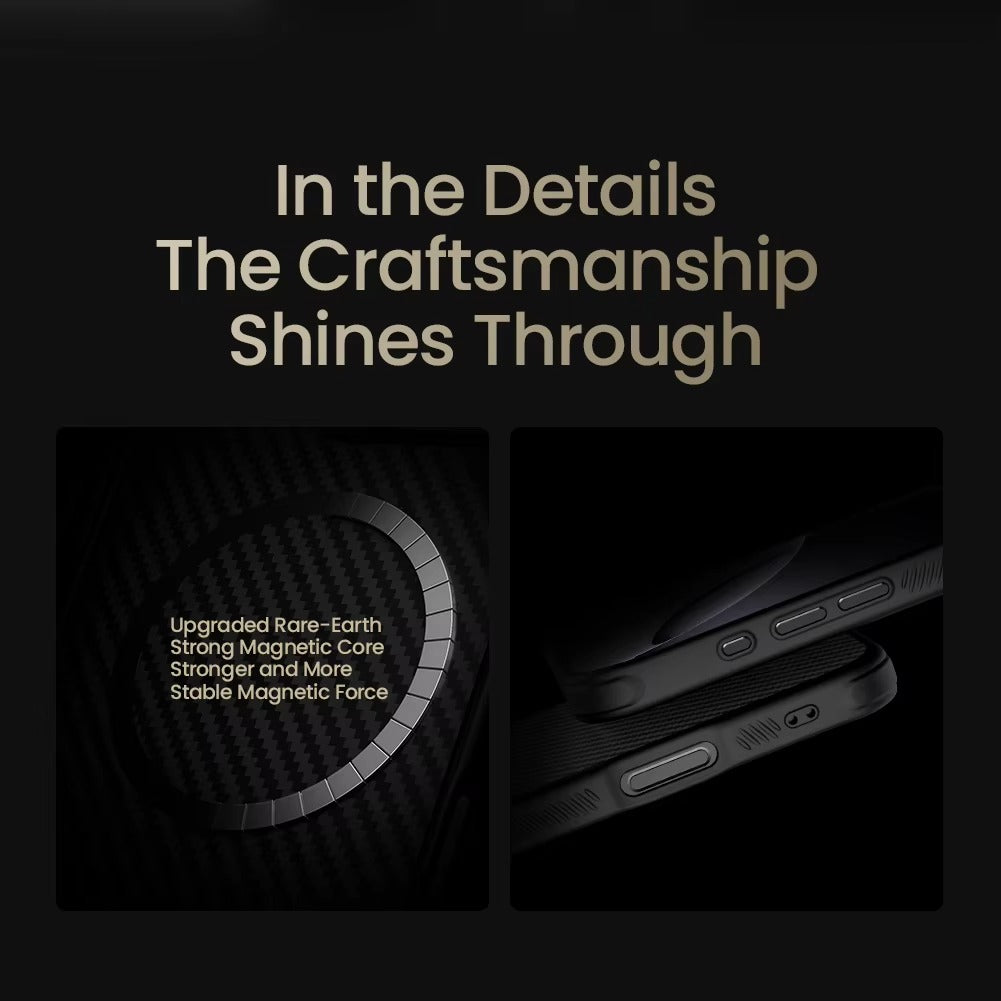 Premium iPhone Case — Aramid Fiber Kevlar 600D Half-Wrapped Cover with MagSafe, Invisible Camera Ring Stand, Shockproof Anti-Fingerprint Design