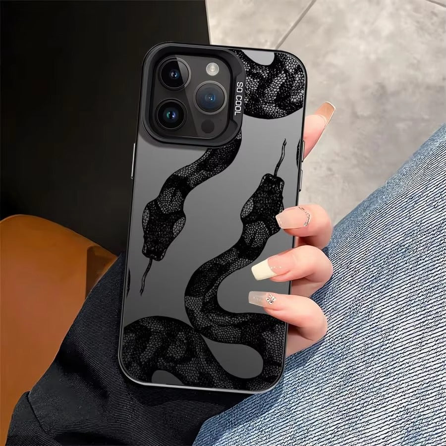Premium iPhone Case — Black Snake Laser Protective TPU Cover with Drop-Resistant Design & Silver Energy Aesthetic