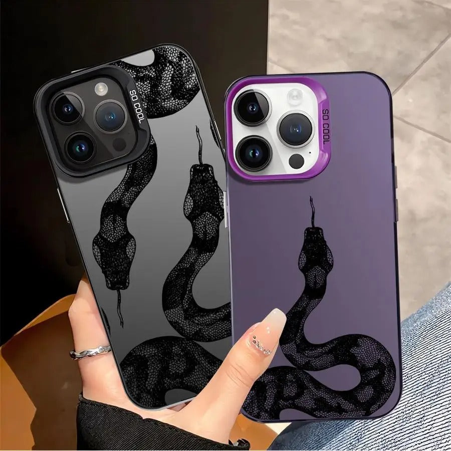 Premium iPhone Case — Black Snake Laser Protective TPU Cover with Drop-Resistant Design & Silver Energy Aesthetic