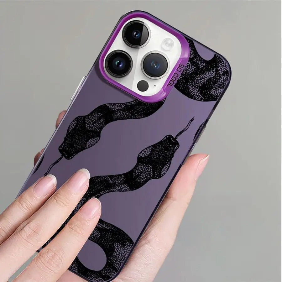 Premium iPhone Case — Black Snake Laser Protective TPU Cover with Drop-Resistant Design & Silver Energy Aesthetic