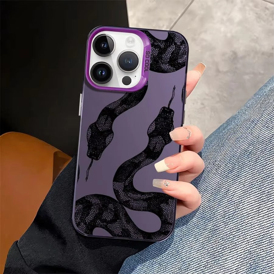Premium iPhone Case — Black Snake Laser Protective TPU Cover with Drop-Resistant Design & Silver Energy Aesthetic