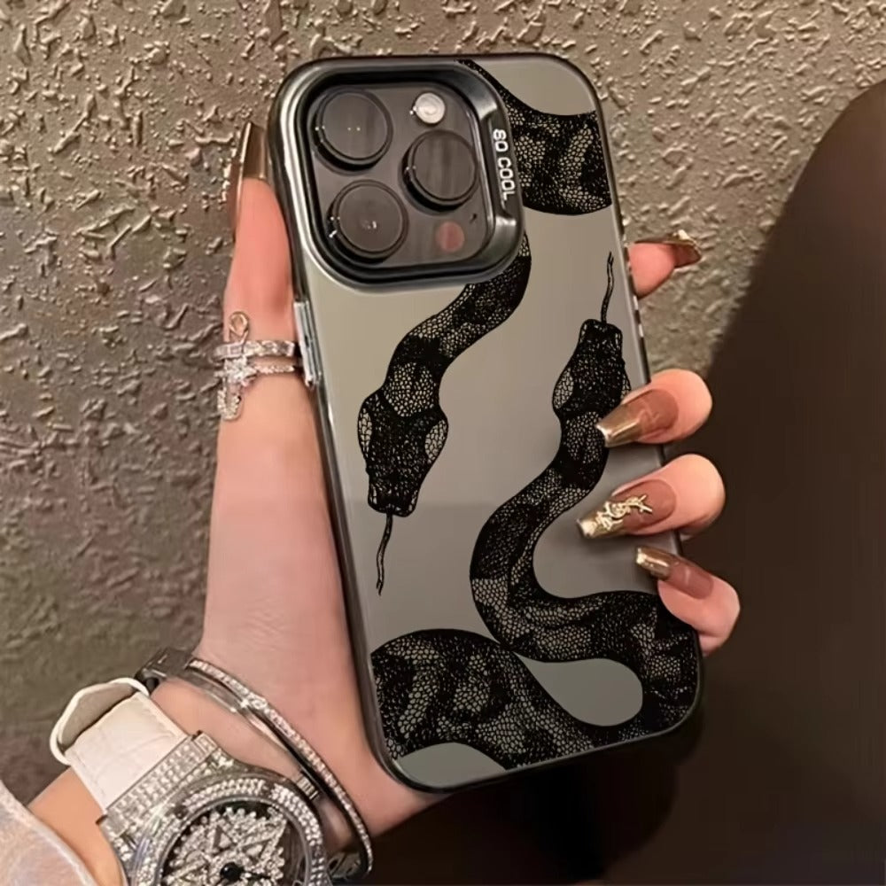 Premium iPhone Case — Black Snake Laser Protective TPU Cover with Drop-Resistant Design & Silver Energy Aesthetic
