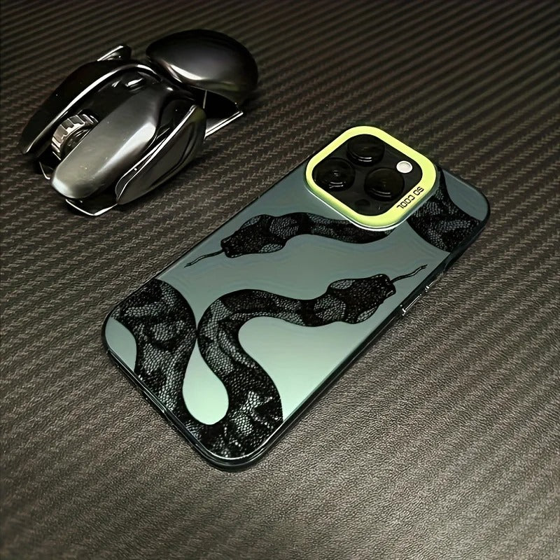 Premium iPhone Case — Black Snake Laser Protective TPU Cover with Drop-Resistant Design & Silver Energy Aesthetic