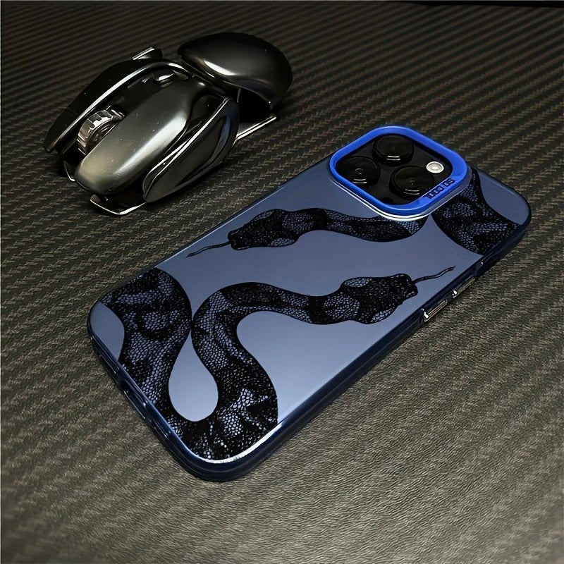 Premium iPhone Case — Black Snake Laser Protective TPU Cover with Drop-Resistant Design & Silver Energy Aesthetic