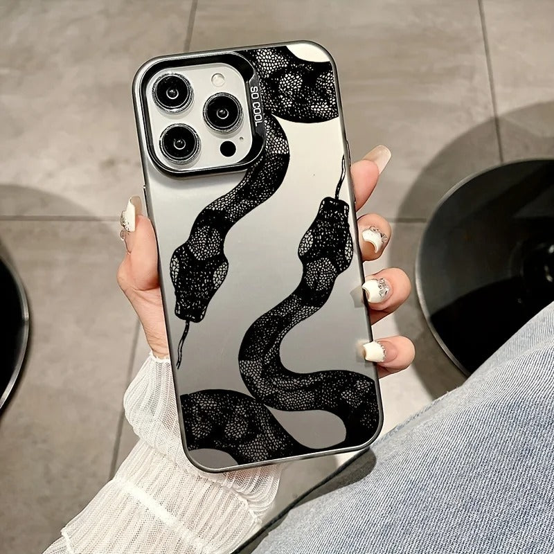 Premium iPhone Case — Black Snake Laser Protective TPU Cover with Drop-Resistant Design & Silver Energy Aesthetic