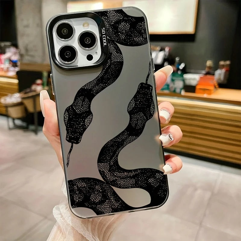 Premium iPhone Case — Black Snake Laser Protective TPU Cover with Drop-Resistant Design & Silver Energy Aesthetic