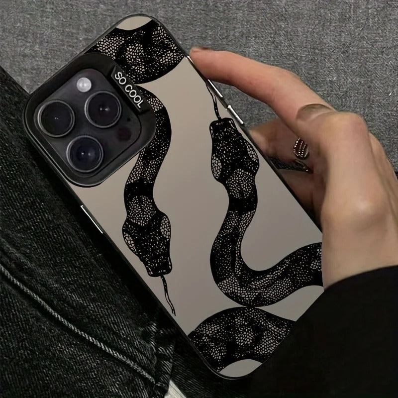 Premium iPhone Case — Black Snake Laser Protective TPU Cover with Drop-Resistant Design & Silver Energy Aesthetic