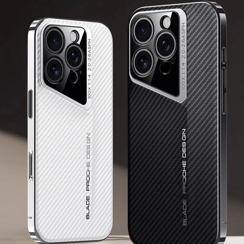 Premium iPhone Case — Carbon Fiber Fighter-Style Electroplated Protective Cover with Magnetic Shockproof Design, Anti-Fingerprint Non-Slip Full-Coverage Build