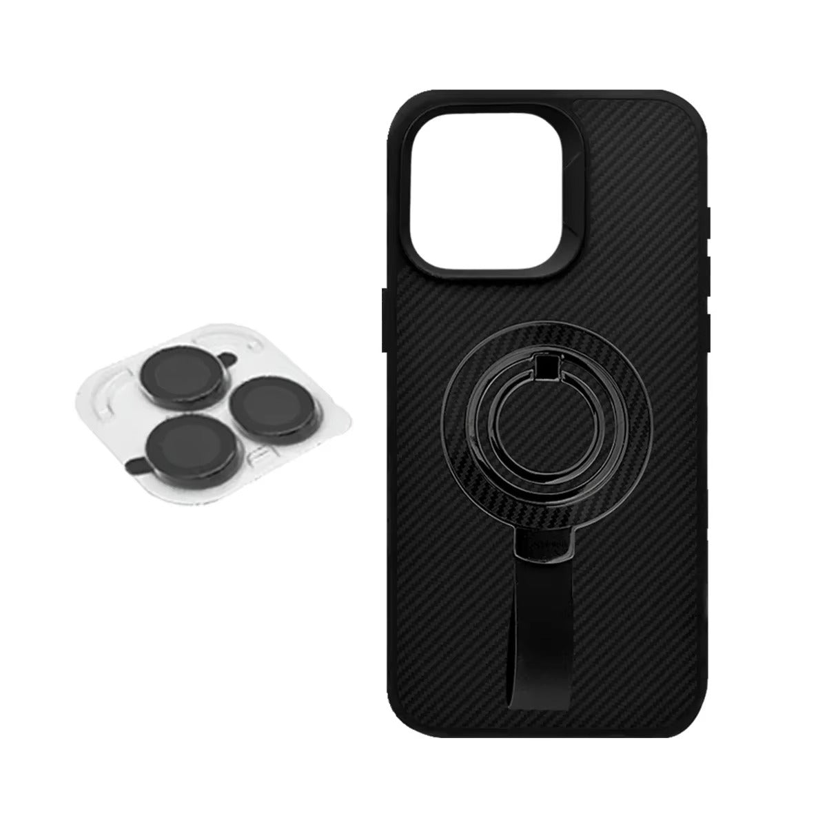Premium iPhone Case — Carbon Fiber Full-Coverage Cover with Magnetic Stand, Removable Lens Protector, Anti-Fingerprint Shockproof PC+TPU Design & MagSafe Compatibility