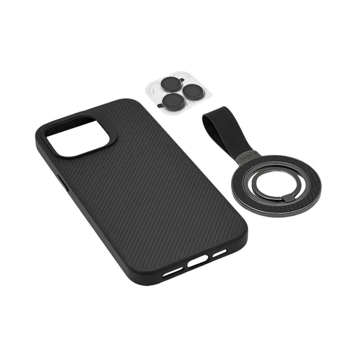 Premium iPhone Case — Carbon Fiber Full-Coverage Cover with Magnetic Stand, Removable Lens Protector, Anti-Fingerprint Shockproof PC+TPU Design & MagSafe Compatibility