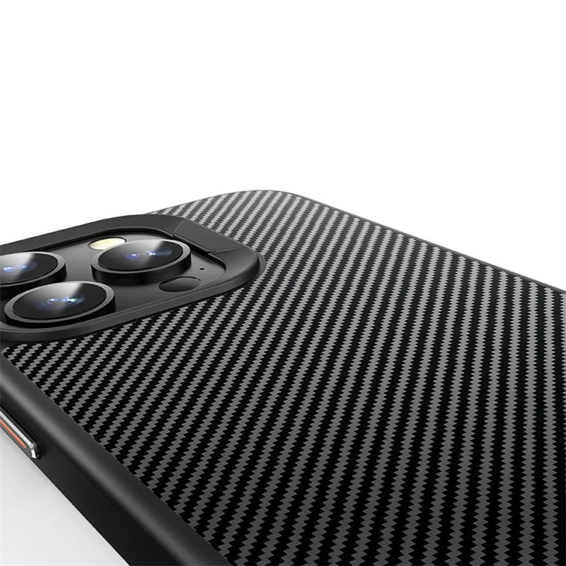 Premium iPhone Case — Carbon Fiber Full-Coverage Cover with Magnetic Stand, Removable Lens Protector, Anti-Fingerprint Shockproof PC+TPU Design & MagSafe Compatibility