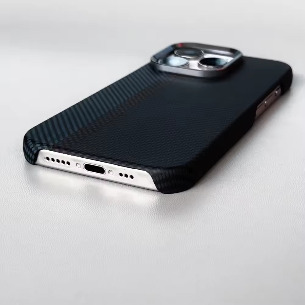 Premium iPhone Case — Carbon Fiber Texture Magnetic Cover with MagSafe Charging Support, Shock-Absorbing PC+TPU Hybrid Half-Wrapped Design
