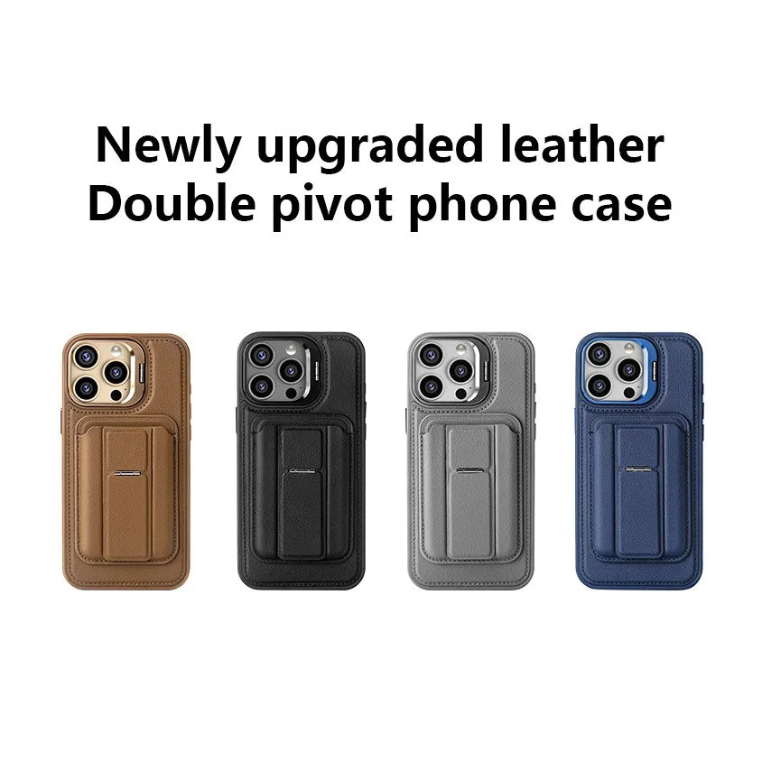 Premium iPhone Case — Card Holder Leather Cover with Camera Lens Protection, Kickstand, Shockproof Plastic + Aluminum Design, Full Protection