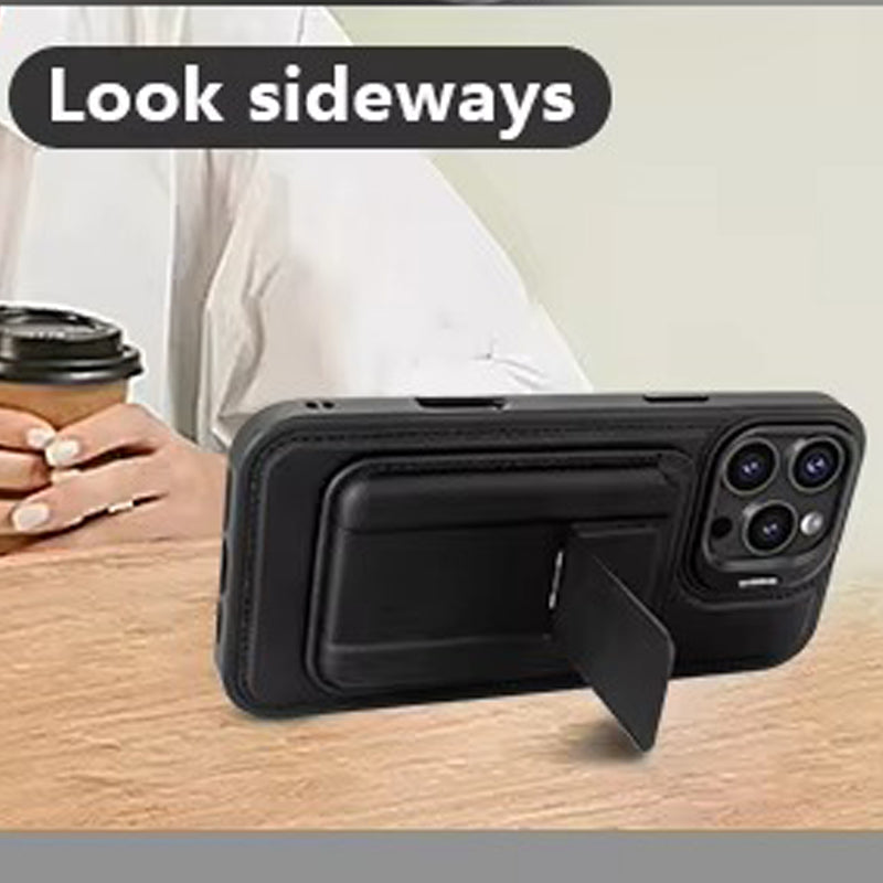 Premium iPhone Case — Card Holder Leather Cover with Camera Lens Protection, Kickstand, Shockproof Plastic + Aluminum Design, Full Protection